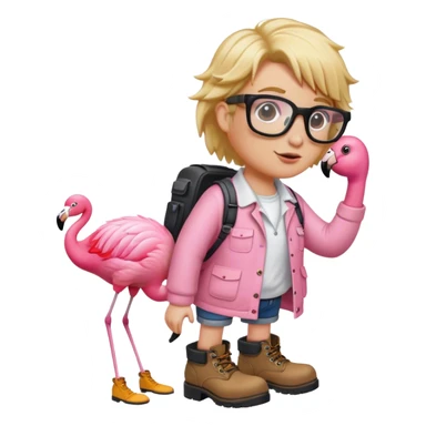 Flamingo with work boots and bushy blond hair and eye glasses sticker