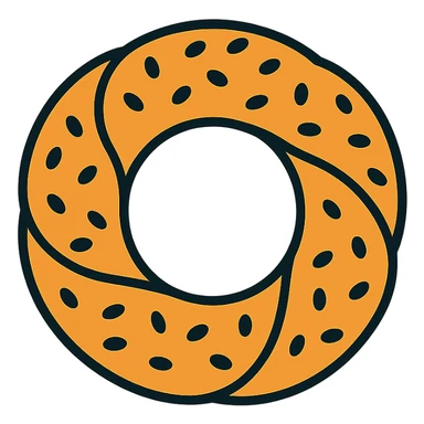 color outline icon style simit bread, round, crisp, visible sesame seeds, clear and friendly look sticker