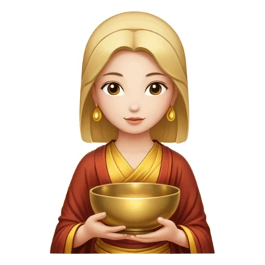 A woman holds a Buddhist bowl in her hands. There is a glow around the girl. sticker