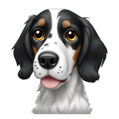 English Setter face, brown eyes, black face and ears, white patch on right cheek, white patch on top of head, ONLY BLACK AND WHITE sticker