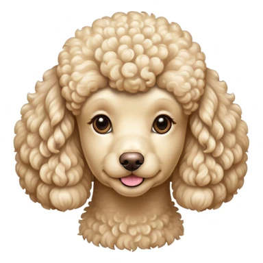 Cinematic Noble Cream Poodle Portrait Emoji, Poised and regal, with a refined, elegant build and a meticulously groomed, curly cream Fur, deep-set soulful warm eyes, Simplified yet sharp and sophisticated features, highly detailed, glowing with a soft, dignified glow, high shine, intelligent and graceful, stylized with an air of sophistication, focused and attentive, soft glowing outline, capturing the essence of a watchful and confident companion, so majestic it feels as though it could prance out of the screen with effortless authority! sticker