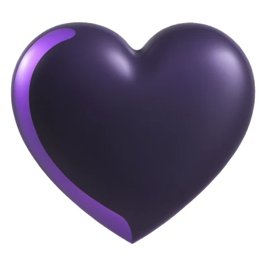 black PVC heart, ultra-glossy, mirror-like shine, soft edges, 3D style sticker