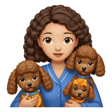 Asia tie up hair girl with brown poodles say goodbye sticker