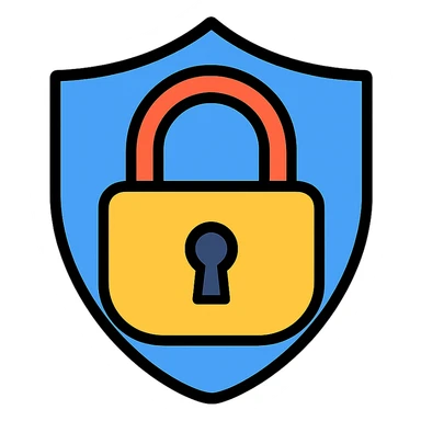 a lock and shield combined as a single icon, visually clear and appealing style, modern simple design, bold and easy to recognize, minimal and strong look sticker