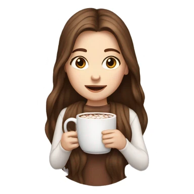 White girl with brown long hair and hot chocolate  sticker