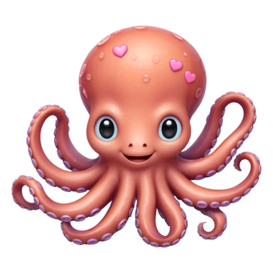 extremely cute, detailed octopus, shiny plastic look, tiny arms, huge sparkling eyes with highlights, charming smile, rosy cheeks, fine tentacle texture, soft pastel colors with bright accents, small accessories like hearts, detailed shading sticker