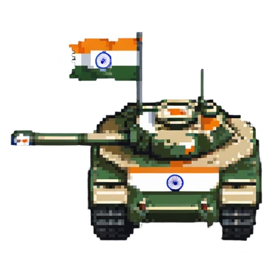 Indian Arjun battle tank with Indian flag colors in pixel art sticker