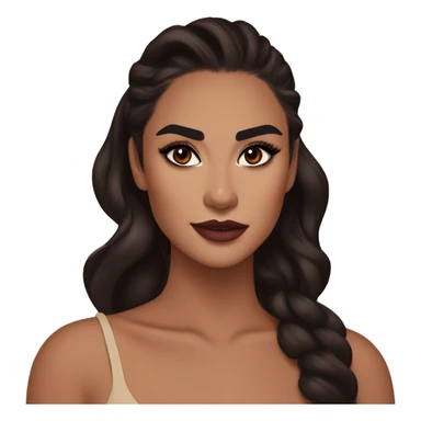 Maddy Perez euphoria show: warm brown eyes, bold black eyeliner, dark arched brows, full nude-berry lips, bronzed skin, high cheekbones, sleek dark brown long hair in waves/ponytail, rhinestones makeup

 sticker
