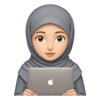 A girl wearing a gray hijab and with hazel eyes is carrying a laptop, not a laptop, just a regular laptop. Not mat bock  sticker
