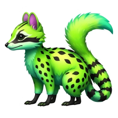 Iridescent Neon Green Civet-Numbat-Sergal-fusion-hybrid-animal-creature, full body sticker