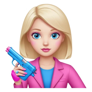 White Girl hand pink nails holding pink gun with blue eyes sticker