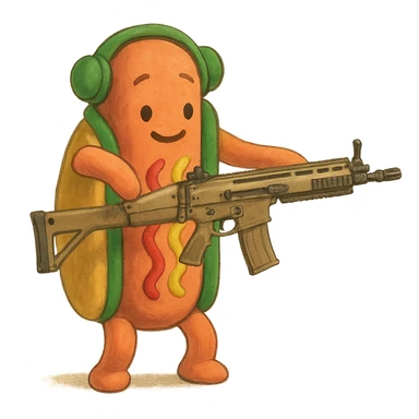 The tiktok dancing hotdog, except he has a scar12 battle rifle  sticker