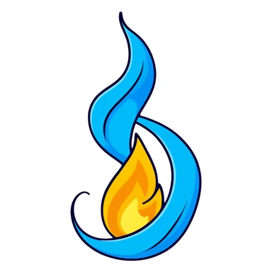 a flame in a spiral shape made from blue fire, cartoonish sticker style sticker