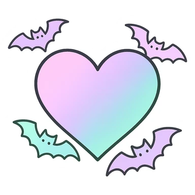 pastel goth heart with pastel bats ,remove background sticker