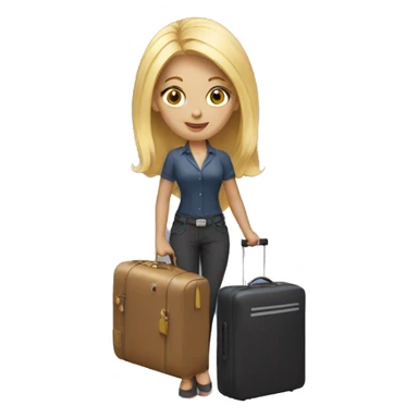 blonde woman with luggage sticker