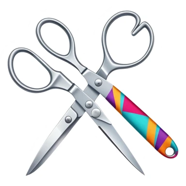 silver scissors cutting colorful fabric sticker