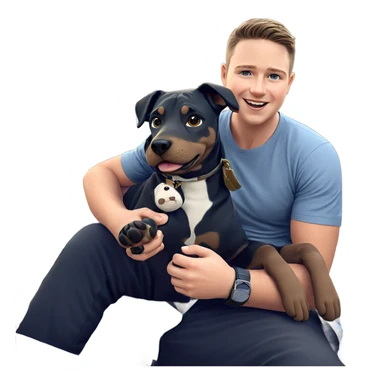 boy sitting with dog outside sticker