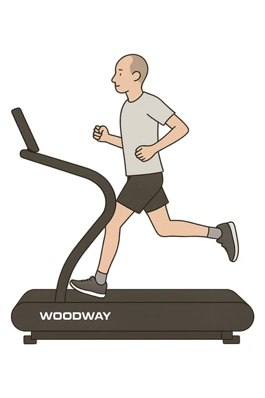 uomo che corre sul tapis roulant ma è secco e senza muscoli. sticker