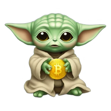 Baby yoda with bitcoin in hands sticker