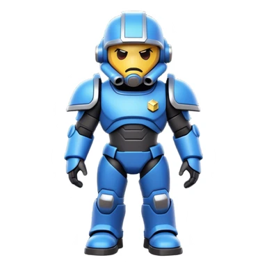 Clash of Clans aesthetic: Cinematic Playful Terran Marine Hero Emoji, rendered in a 3D vector-style similar to standard emojis with minimal shading and bold, simplified shapes. A compact, heroic isometric figure clad in futuristic power armor with signature energy accents, softly glowing with a cosmic battle charm. Simplified yet unmistakably iconic, highly detailed and consistent, glowing with a soft radiant shine and high gloss. Stylized with a touch of interstellar valor and a soft glowing outline, capturing the essence of an elite space warrior with a friendly, playful manner! sticker