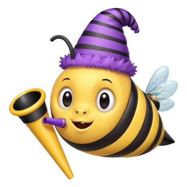 a Bee with purle Birthday Hat, Bee blowing party horn sticker