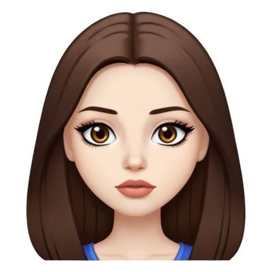 pretty baddie, brown straight hair, cute lips, pale skin, long hair, dark brown eyes, bold black eyeliner sticker