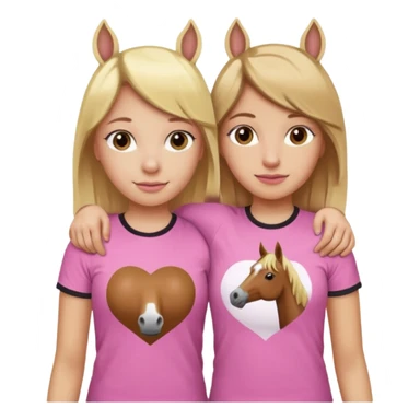 Two Girls with their arms around each other at summer camp one blonde one brown hair brown hair wearing pink horse shirt sticker