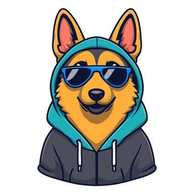 German shepherd wearing a hoodie and sunglasses  sticker