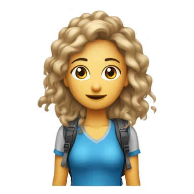 ragazza dai capelli biondi e lisci, occhi azzurri, con zaino e bastoncini che cammina in un trekking sticker