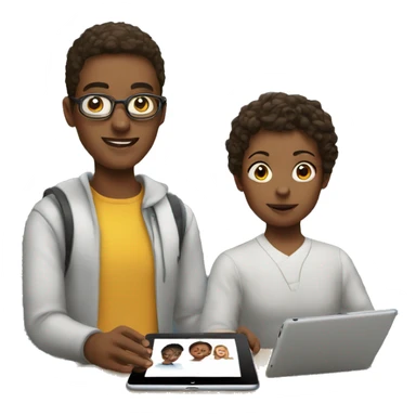 student with iPad and his mother sticker