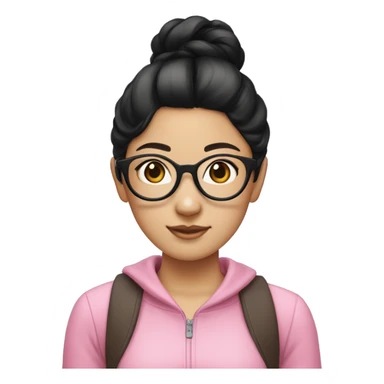 "An Asian girl with black hair, wearing glasses, and dressed in a pink outfit. Her hair is styled in two buns on either side." sticker