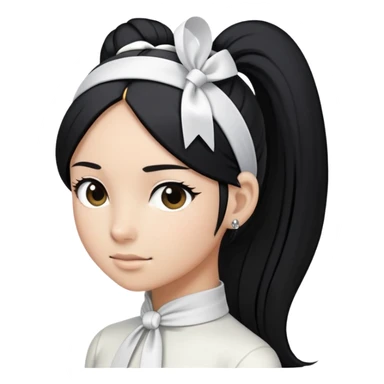 Cabelos: Longos, lisos e pretos, sempre presos em um rabo de cavalo alto com uma fita branca. Fita da testa (headband): Um dos itens mais icônicos. sticker