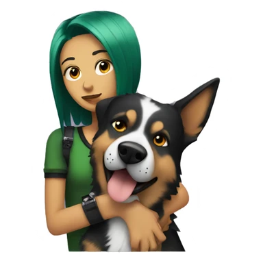 punk girl with green and black hair hugging a german shepard dog with floppy ears sticker