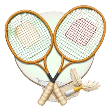 Two crossed badminton rackets with a shuttlecock resting in between, set against the faint outline of a badminton court. The image highlights the tools of the sport, with a subtle emphasis on the court's net and boundaries, symbolizing competition and skill. sticker