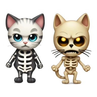 cat and angry skeleton sticker