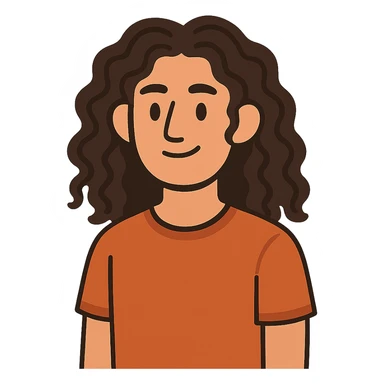 flat toon style guy with long and curly hair sticker