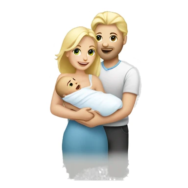 blonde european couple holding newborn sticker