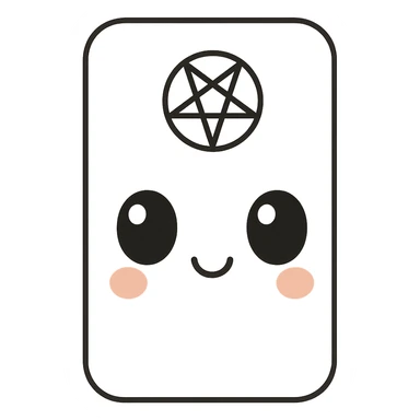 Make the white and black gothic kawaii phone case more minimal, reduce details, keep only one or two simple gothic symbols, big eyes, smiling, playful, cartoonish, no purse references, with no background. sticker