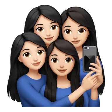 3 girl friends, one with black long hair light skin. one with brown hair long and the last girl one with black with brown medium length hair. Glammed up and hugging  and one talking a selfie and all of them smiling and looking girly all same skin tone  sticker
