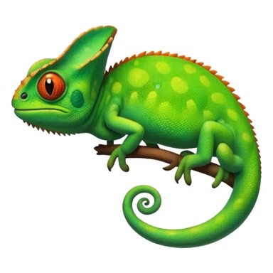 please create an animated color changing emoji that can be used as favicon . the default colour must be green and then its colour must change. the chemeleon should look to the left side. The chemeleon should look happy. The colour of the chemeleon is not changing sticker