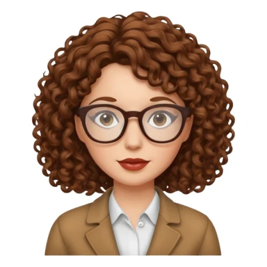 femme blanche, cheveux bouclés bruns, lunettes et stylé sticker