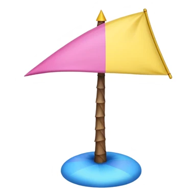 A pink flag on the sides two small blue triangles In the middle of the circle on the flag a small pink palm tree coming out of the sides  yellow circle with two thick yellow stripes sticker