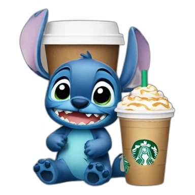 stitch drinking a starbucks sticker
