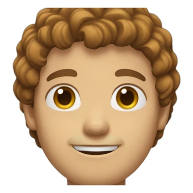 Man with brown wavy hair and white blue shirt sticker