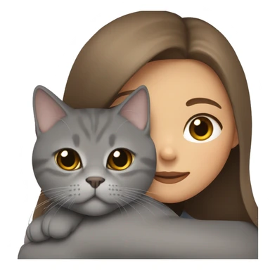small British shorthair grey cat hugging long brown hair white woman sticker