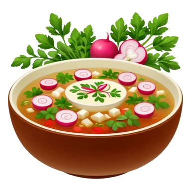 Russian okroshka cold soup with kvass in a bowl sticker