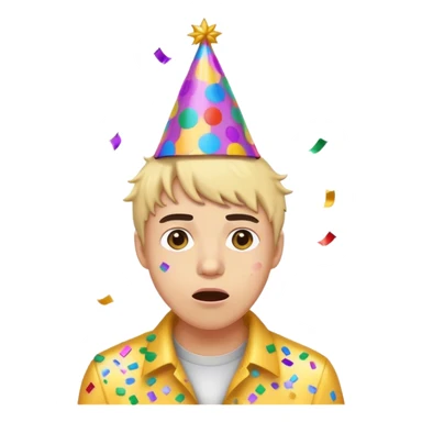 a person popping a confetti and wearing a party hat, but with a nervous expression  sticker