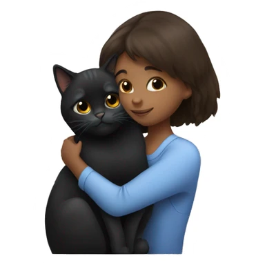 Black British cat with brunette girl, hugging  sticker