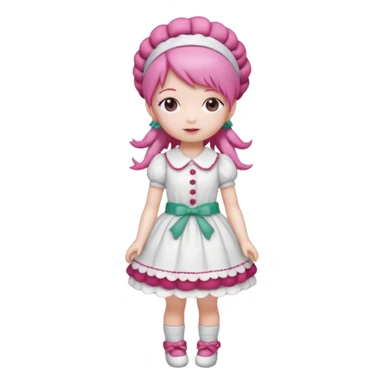 Isolated detaile illustration incredibly raspberry torte doll figurine full body with pink hair and a raspberry hairband sticker