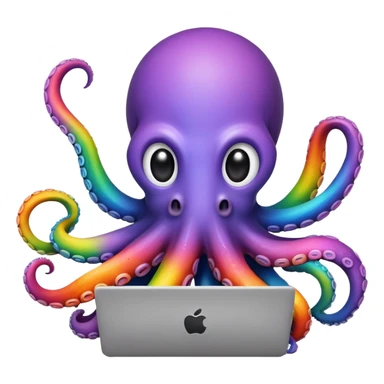 Octopus friendly working on computer in rainbow  sticker